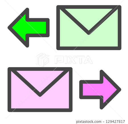 Illustration of icons for sending and receiving text and notifications via email Illustration of icons for sending and receiving text and notifications via email 129427817