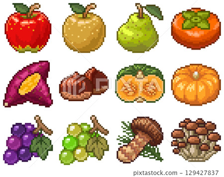 Autumn Flavors Pixel Pictograms Vol.1 (12 pieces including fruits, vegetables, mushrooms, etc.) Autumn Flavors Pixel Pictograms Vol.1 (12 pieces including fruits, vegetables, mushrooms, etc.) 129427837