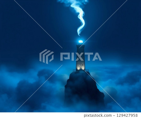 Beacon of Hope Amidst Stormy, Ethereal Blue Skies Beacon of Hope Amidst Stormy, Ethereal Blue Skies 129427958