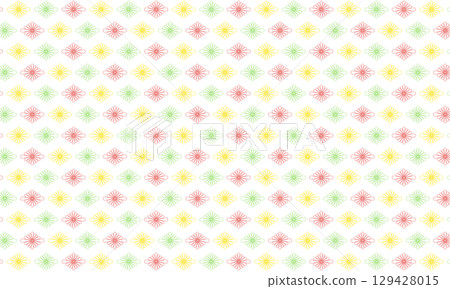 A pattern of red, yellow, and green chrysanthemum and diamond motif frames. A pattern of red, yellow, and green chrysanthemum and diamond motif frames. 129428015