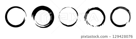 Black grunge round shapes. Brush strokes frames elements, frames for design. Vector isolated on white background. Black grunge round shapes. Brush strokes frames elements, frames for design. Vector isolated on white background. 129428076