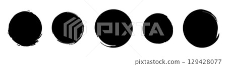 Black grunge round shapes. Brush strokes frames elements, frames for design. Vector isolated on white background. 129428077