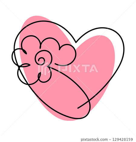 Cute heart with flower drawn in one line. Symbol of love, care and happiness. Heart for web design and postcards. Vector illustration isolated on white background. Cute heart with flower drawn in one line. Symbol of love, care and happiness. Heart for web design and postcards. Vector illustration isolated on white background. 129428159