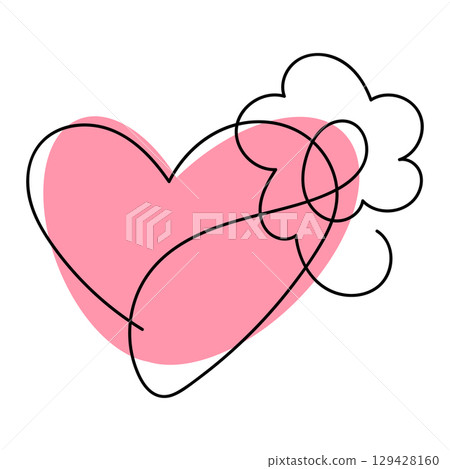 Cute heart with flower drawn in one line. Symbol of love, care and happiness. Heart for web design and postcards. Vector illustration isolated on white background. Cute heart with flower drawn in one line. Symbol of love, care and happiness. Heart for web design and postcards. Vector illustration isolated on white background. 129428160