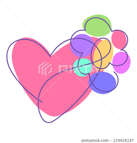 Cute heart with flower drawn in one line. Symbol of love, care and happiness. Heart for web design and postcards. Vector illustration isolated on white background. 129428187