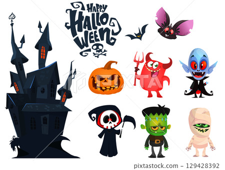 Cartoon set of Halloween characters design. Vector illustration 129428392