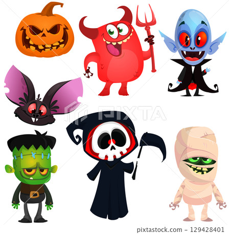 Cartoon set of Halloween characters design. Vector illustration 129428401