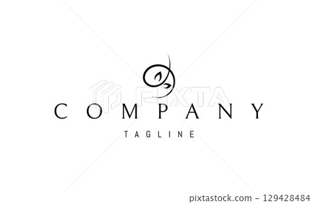 A vector logo featuring an abstract image a sprout with leaves shaped like the sun, symbolizing growth, energy, and renewal. 129428484
