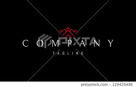 A red vector logo featuring an abstract image peaks of majestic mountains symbolizing strength, adventure, and natural beauty. A red vector logo featuring an abstract image peaks of majestic mountains symbolizing strength, adventure, and natural beauty. 129428486