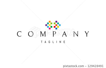 A vector logo featuring an abstract image a colorful childrens puzzle symbolizing play, learning, and creativity. 129428491