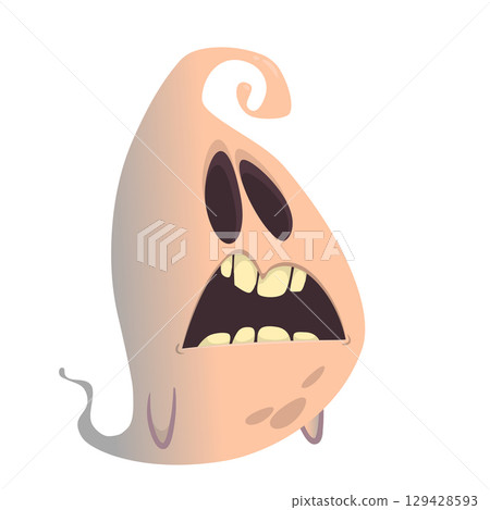 Cartoon cute ghost monster with funny excited face expression waving hands 129428593