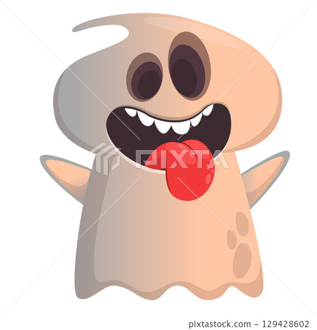 Cartoon cute ghost monster with funny excited face expression waving hands Cartoon cute ghost monster with funny excited face expression waving hands 129428602