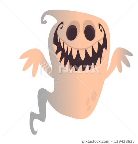 Cartoon cute ghost monster with funny excited face expression waving hands Cartoon cute ghost monster with funny excited face expression waving hands 129428623