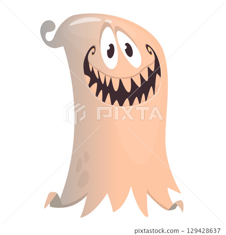 Cartoon cute ghost monster with funny excited face expression waving hands Cartoon cute ghost monster with funny excited face expression waving hands 129428637