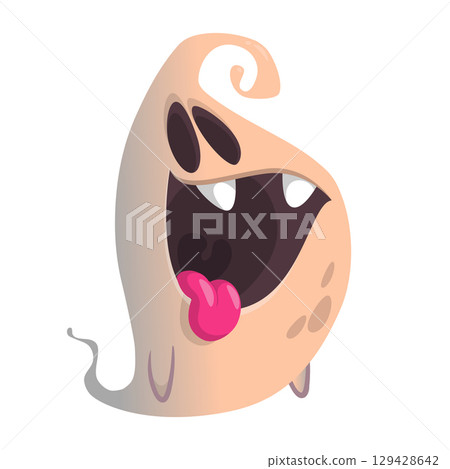 Cartoon cute ghost monster with funny excited face expression waving hands Cartoon cute ghost monster with funny excited face expression waving hands 129428642