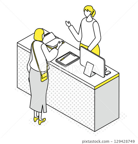 女接待員與女訪客之間的對話插圖 129428749