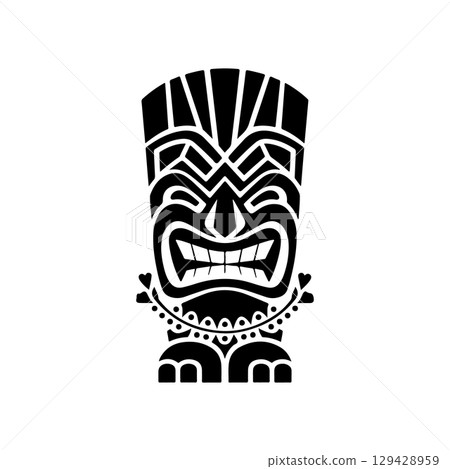 Tiki totem mask, Hawaiian indigenous vintage ritual mack.  Hawaiian totems made wood and stone for bars and resorts for paradise holidays. Vector illustration 129428959