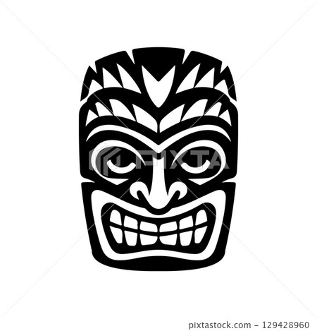 Tiki totem mask, Hawaiian indigenous vintage ritual mack. Hawaiian totems made wood and stone for bars and resorts for paradise holidays. Vector illustration Tiki totem mask, Hawaiian indigenous vintage ritual mack. Hawaiian totems made wood and stone for bars and resorts for paradise holidays. Vector illustration 129428960