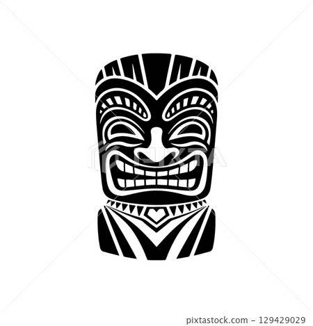 Tiki totem mask, Hawaiian indigenous vintage ritual mack.  Hawaiian totems made wood and stone for bars and resorts for paradise holidays. Vector illustration 129429029