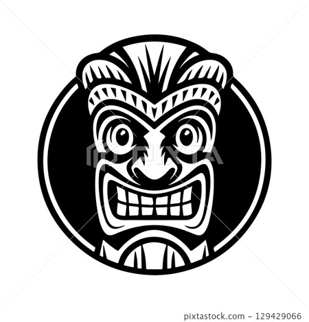 Tiki totem mask, Hawaiian indigenous vintage ritual mack.  Hawaiian totems made wood and stone for bars and resorts for paradise holidays. Vector illustration 129429066