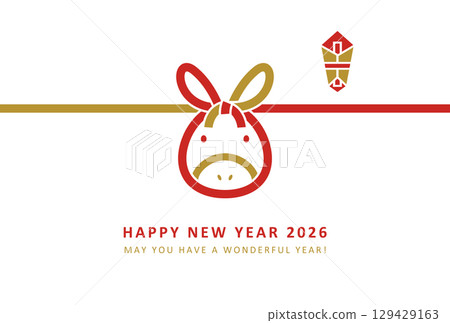 2026 Cute Mizuhiki Style Horse Year New Year's Card Horizontal 129429163