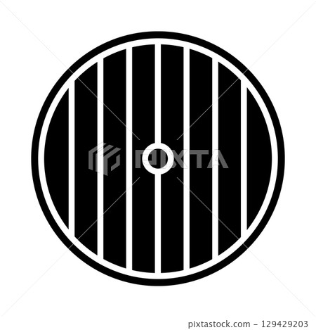 Viking battle shield icon. Shield sign. War defense symbol. Vector isolated on white background. 129429203