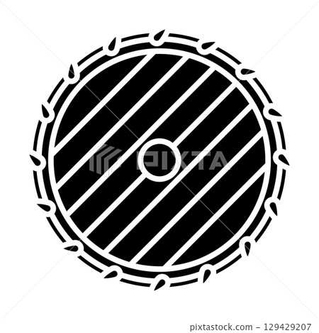 Viking battle shield icon. Shield sign. War defense symbol. Vector isolated on white background. 129429207