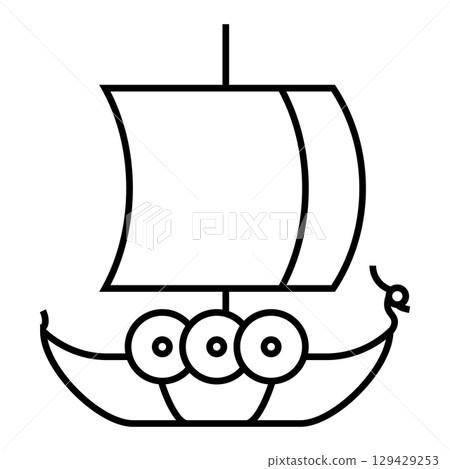 Viking ship line icon. Drakkar sign. Vector isolated on white background. Viking ship line icon. Drakkar sign. Vector isolated on white background. 129429253
