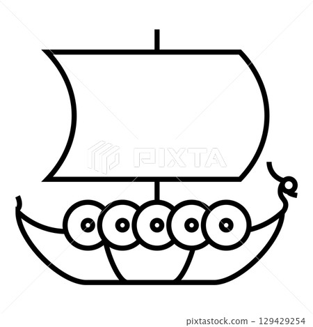 Viking ship line icon. Drakkar sign. Vector isolated on white background. 129429254