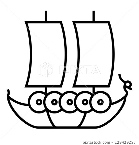Viking ship line icon. Drakkar sign. Vector isolated on white background. 129429255