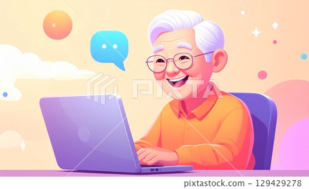 An elderly man is using a computer 129429278