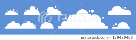 Set of cartoon clouds icons. Modern flat icons for design. Vector isolated on white background. 129429468