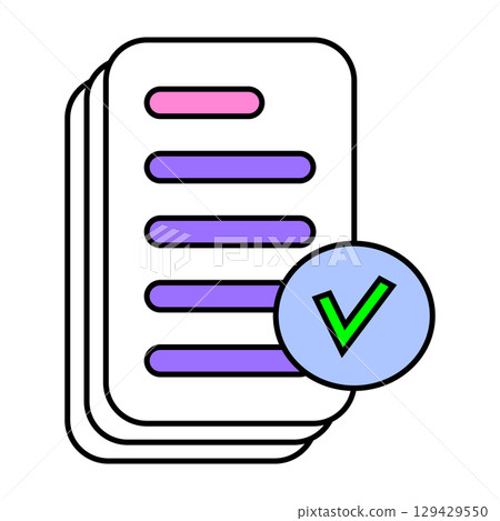 Documents icon. Business icon. Confirmed or approved document. Linear style pictogram vector isolated on background. Documents icon. Business icon. Confirmed or approved document. Linear style pictogram vector isolated on background. 129429550