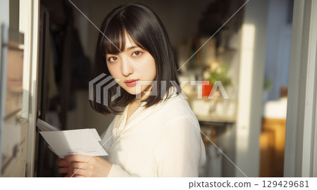 Woman confirming mail Woman confirming mail 129429681