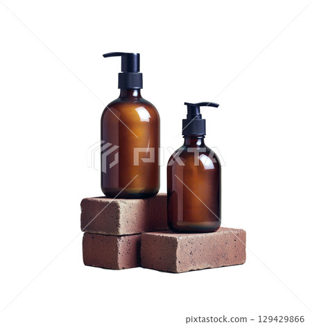 brown bottle of shampoo isolated on white brown bottle of shampoo isolated on white 129429866