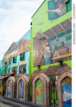 Colorful murals and streetscape of Arab Street, Singapore Colorful murals and streetscape of Arab Street, Singapore 129429947