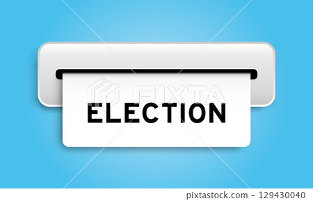 White coupon banner with word election from machine on blue color background 129430040