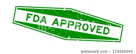 Grunge green FDA approved word hexagon rubber seal stamp on white background 129430045