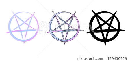 Pentagram brush stroke. Gothic design for prints. Comic style illustration. T-shirt print for Horror or Halloween. Hand drawing illustration isolated on background. Vector EPS 10. Pentagram brush stroke. Gothic design for prints. Comic style illustration. T-shirt print for Horror or Halloween. Hand drawing illustration isolated on background. Vector EPS 10. 129430329