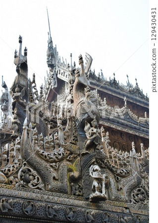 Myanmar, Mandalay, Shwenandaw Monastery, roof carvings, wooden temple Myanmar, Mandalay, Shwenandaw Monastery, roof carvings, wooden temple 129430431