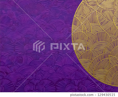 Image material of Japanese paper texture: Moon and pattern, gold and purple 129430515