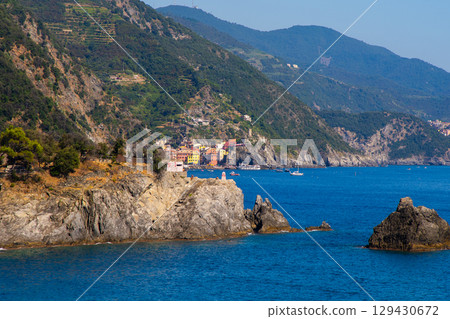 Appennini Liguri bright house on Italian coast. Appennini Liguri bright house on Italian coast. 129430672