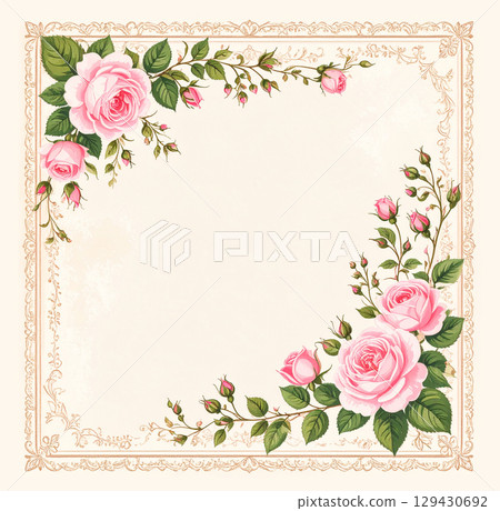 Retro frame with roses 129430692
