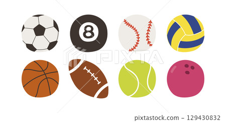 A cute sports illustration set with 8 different balls 129430832