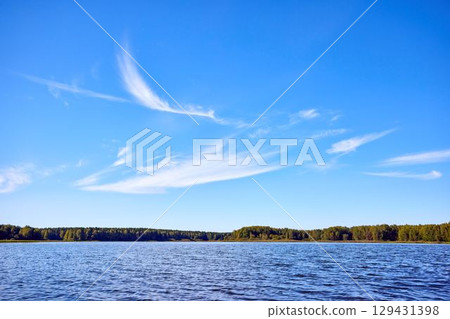 Serene Riverbank Scene with Lush Greenery 129431398
