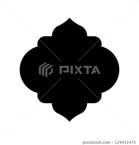 Oriental style Islamic window. Black silhouette of arch. Vector illustration isolated on white background. 129431473