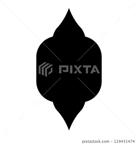 Oriental style Islamic window. Black silhouette of arch. Vector illustration isolated on white background. 129431474