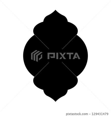 Oriental style Islamic window. Black silhouette of arch. Vector illustration isolated on white background. 129431479