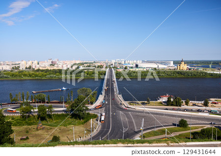 Sunlit Strelka, Cathedral and Kanavinsky Bridge in Nizhny Novgorod Sunlit Strelka, Cathedral and Kanavinsky Bridge in Nizhny Novgorod 129431644