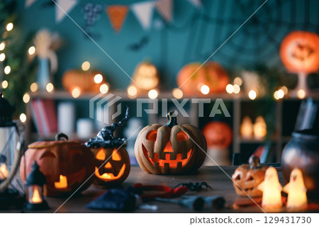 Pumpkins on the table 129431730